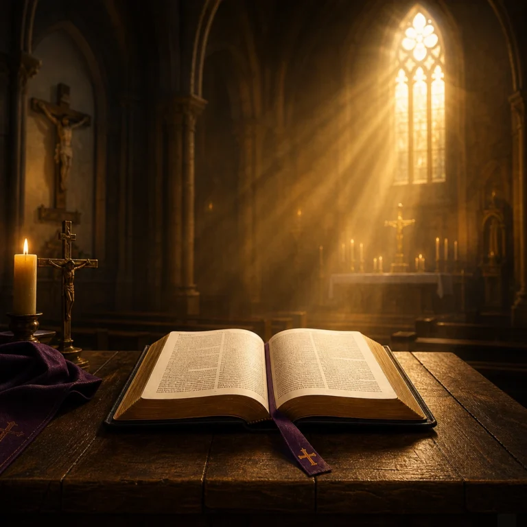 Open Bible and crucifix in a church